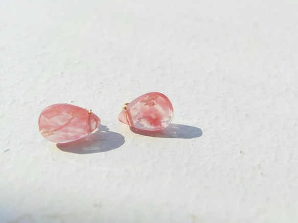 cherry quartz×drop:ノンホールピアス 3枚目の画像
