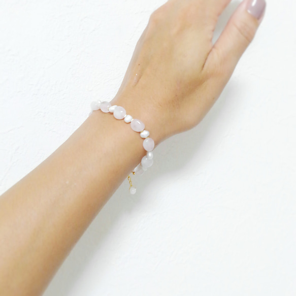 rose quartz × baroque pearl : ブレスレット 3枚目の画像