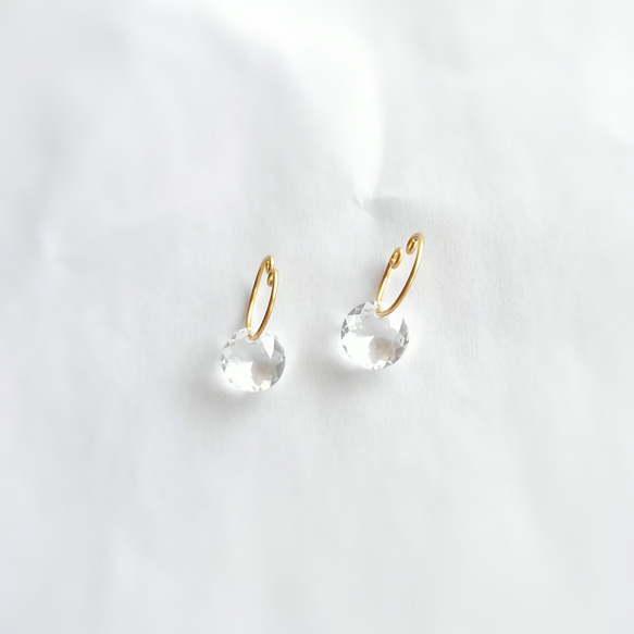 CRYSTAL × HOOP × 10mm : ノンホールピアス（K14GF変更+600円) 6枚目の画像