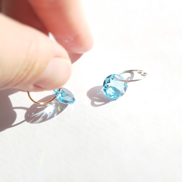 CRYSTAL × HOOP × Aquamarine : ノンホールピアス※K14GF変更600円 3枚目の画像