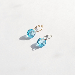 CRYSTAL × HOOP × Aquamarine : ノンホールピアス※K14GF変更600円 4枚目の画像