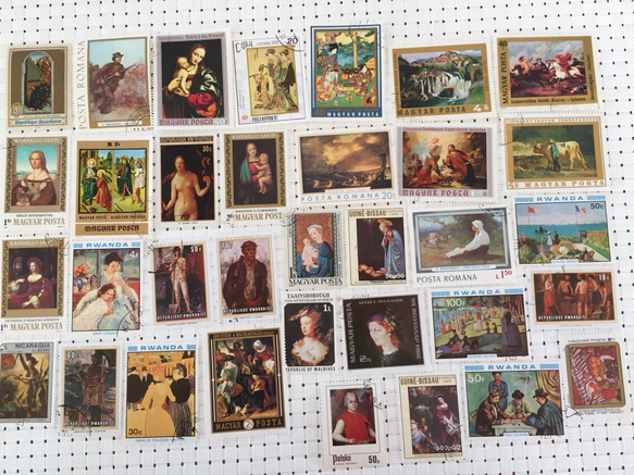 世界の使用済切手　絵画柄75枚セット！　デコパージュ・コラージュ・レジン 1枚目の画像
