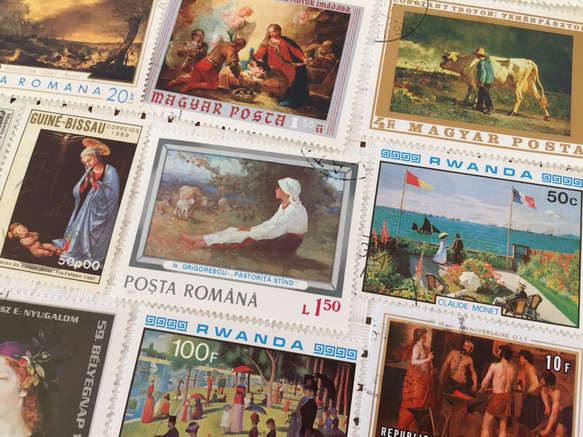 世界の使用済切手　絵画柄75枚セット！　デコパージュ・コラージュ・レジン 2枚目の画像