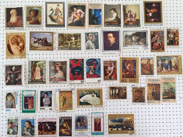世界の使用済切手　絵画柄75枚セット！　デコパージュ・コラージュ・レジン 3枚目の画像