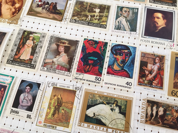 世界の使用済切手　絵画柄75枚セット！　デコパージュ・コラージュ・レジン 4枚目の画像