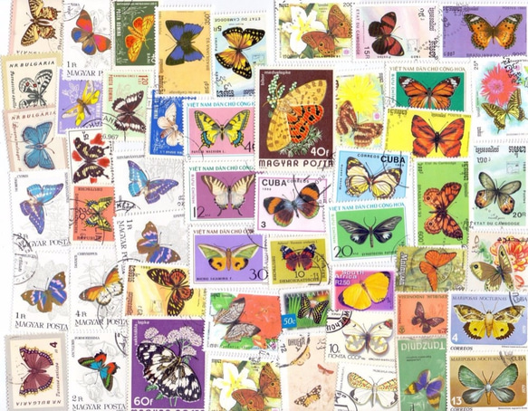 世界の使用済切手　蝶々・バタフライ50枚セット！デコパージュ・コラージュ・レジン 1枚目の画像