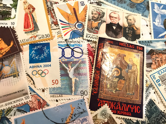 ギリシャから届いた使用済切手 超お得な50枚セット！　デコパージュ・コラージュ・レジン 2枚目の画像