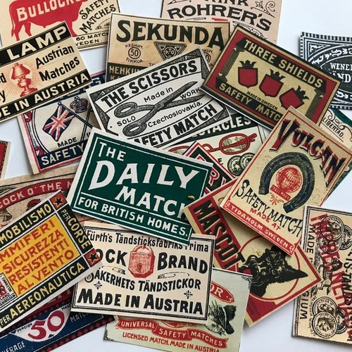 448）ヴィンテージマッチラベルシール 21枚 リメ缶、多肉 シール