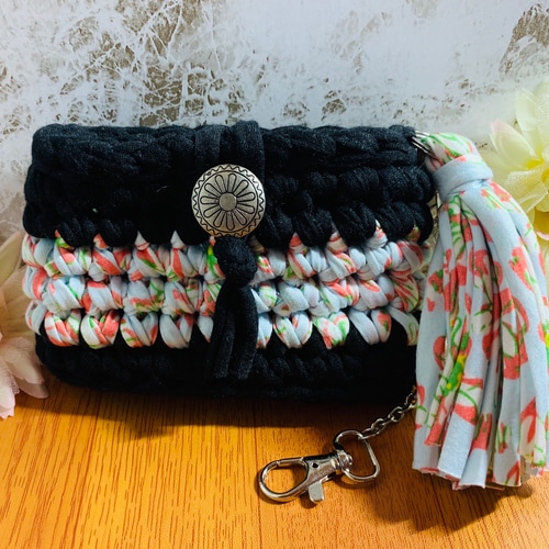 一点物 ズパゲッティポーチ Tシャツヤーンポーチ スマートキーケース  