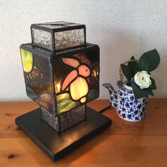 ステンドグラス うさぎと月の和ランプ スタンドライト・テーブルランプ