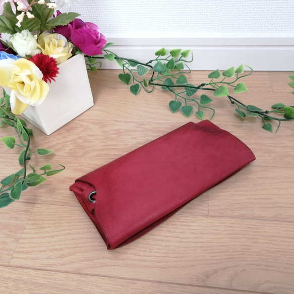 縫わない財布 レザーロード オイルレッド 長財布 オールフォーレザー  