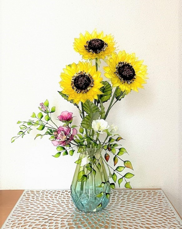 アメリカンフラワー　ひまわり　　向日葵の造花　～ディップアート～ 5枚目の画像
