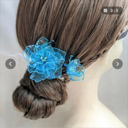 お花のヘアアクセサリー　５輪　～明水色～ ディップアート 3枚目の画像