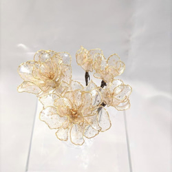 rnc様　専用　　お花のヘアアクセサリー　小３輪　～ゴールドラメ～ 2枚目の画像