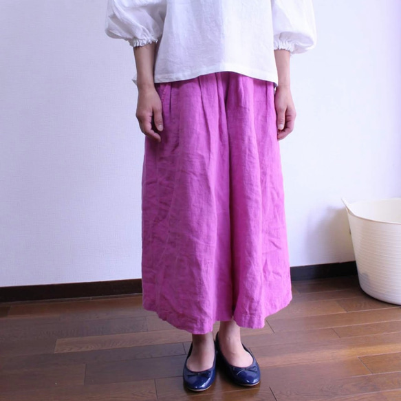 ワッシャーリネンキュロットスカート（濃ピンク）受注製作 8枚目の画像