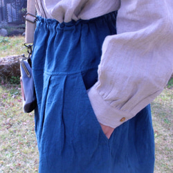 ワッシャーリネンキュロットスカート（濃いグリーン） 7枚目の画像