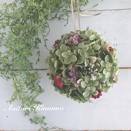 心揺れる♪まんまるアナベルボール＊2 ドライフラワー あおいとりきも