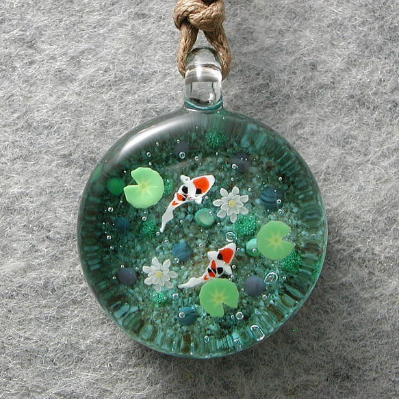 平玉・モネの池 とんぼ玉 ガラス ネックレス No1992 2枚目の画像