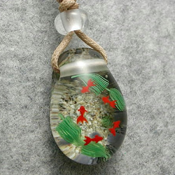 水草と金魚 とんぼ玉 ガラス ネックレス No756 3枚目の画像