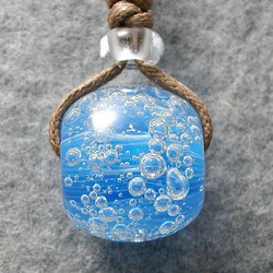 キラキラ泡玉(ブルー) とんぼ玉 ガラス ネックレス No1155 5枚目の画像