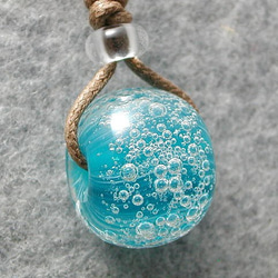 キラキラ泡玉(マリンブルー) とんぼ玉 ガラス ネックレス No1156 1枚目の画像