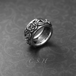 玫瑰簍空純銀戒指 第1張的照片