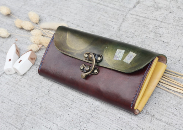 Accordion vegetable tanned leather long wallet - Sugar Brown 3枚目の画像