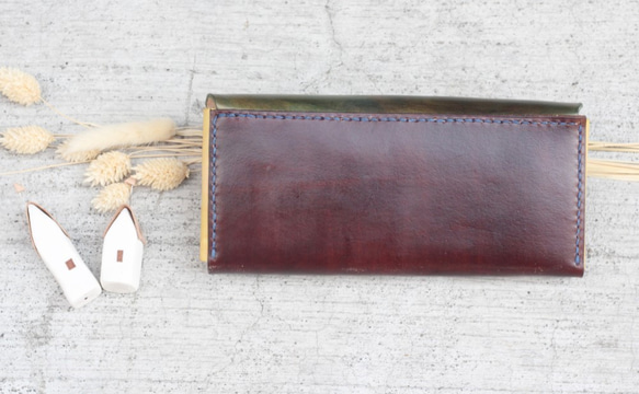 Accordion vegetable tanned leather long wallet - Sugar Brown 5枚目の画像