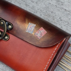 Accordion vegetable tanned leather long wallet - WARM ORANGE 2枚目の画像