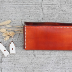 Accordion vegetable tanned leather long wallet - WARM ORANGE 4枚目の画像