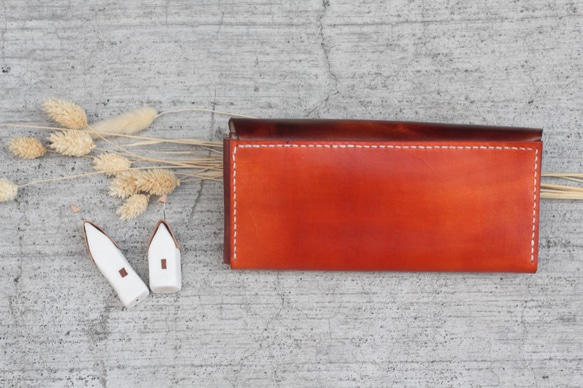 Accordion vegetable tanned leather long wallet - WARM ORANGE 4枚目の画像