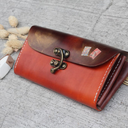 Accordion vegetable tanned leather long wallet - WARM ORANGE 5枚目の画像