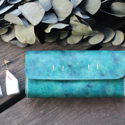 Accordion vegetable tanned leather long wallet - OCEAN 1枚目の画像