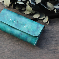 Accordion vegetable tanned leather long wallet - OCEAN 2枚目の画像