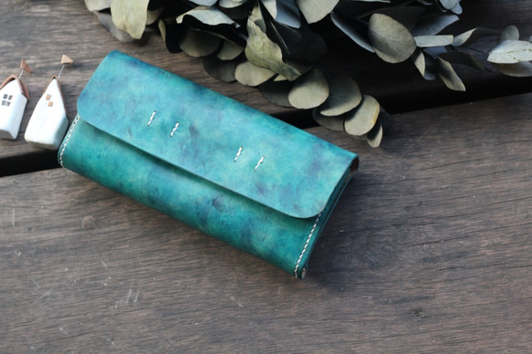 Accordion vegetable tanned leather long wallet - OCEAN 2枚目の画像