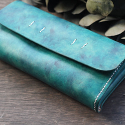 Accordion vegetable tanned leather long wallet - OCEAN 4枚目の画像