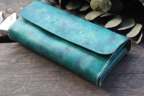 Accordion vegetable tanned leather long wallet - OCEAN 4枚目の画像