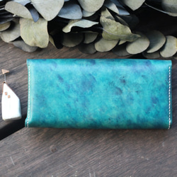 Accordion vegetable tanned leather long wallet - OCEAN 6枚目の画像