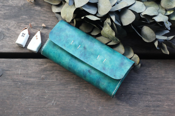 Accordion vegetable tanned leather long wallet - OCEAN 7枚目の画像