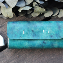 Accordion vegetable tanned leather long wallet - OCEAN 8枚目の画像