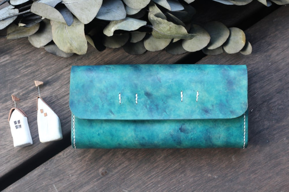 Accordion vegetable tanned leather long wallet - OCEAN 8枚目の画像