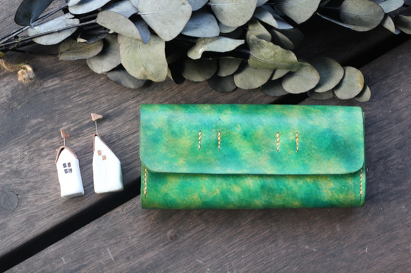 Accordion vegetable tanned leather long wallet -RIVER 1枚目の画像