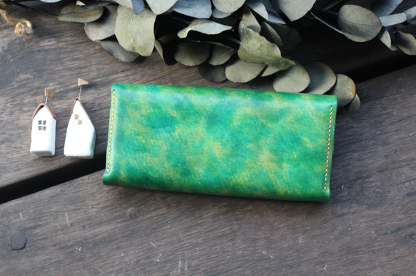 Accordion vegetable tanned leather long wallet -RIVER 5枚目の画像