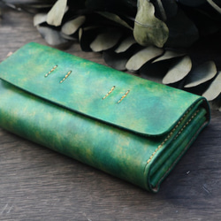 Accordion vegetable tanned leather long wallet -RIVER 6枚目の画像