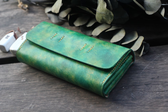 Accordion vegetable tanned leather long wallet -RIVER 6枚目の画像