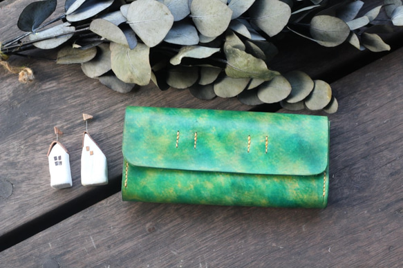 Accordion vegetable tanned leather long wallet -RIVER 8枚目の画像