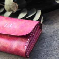 Accordion vegetable tanned leather long wallet - Béatrise 2枚目の画像