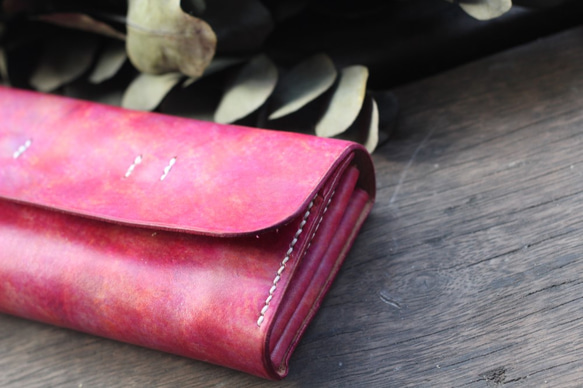 Accordion vegetable tanned leather long wallet - Béatrise 2枚目の画像