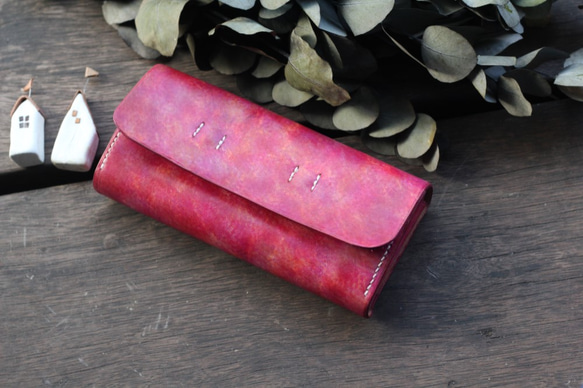 Accordion vegetable tanned leather long wallet - Béatrise 3枚目の画像