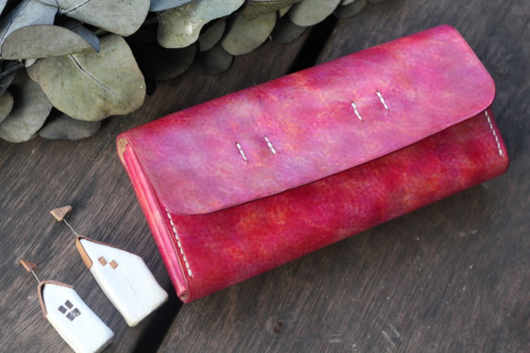 Accordion vegetable tanned leather long wallet - Béatrise 4枚目の画像